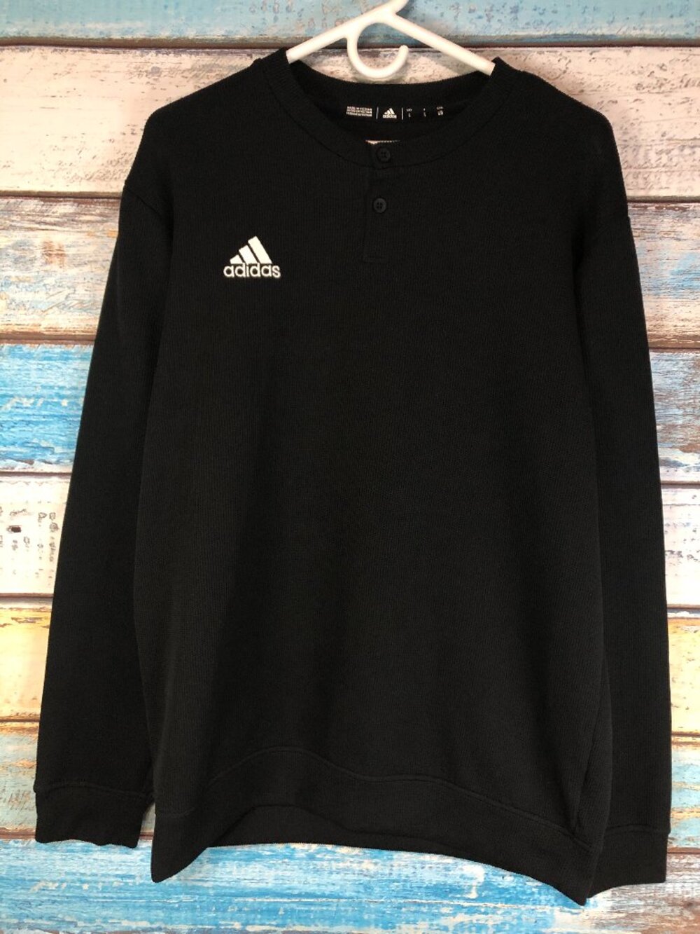 Adidas Mens Large Recruiting Crew Neck Button Up Long Sleeve - Black FQ1590